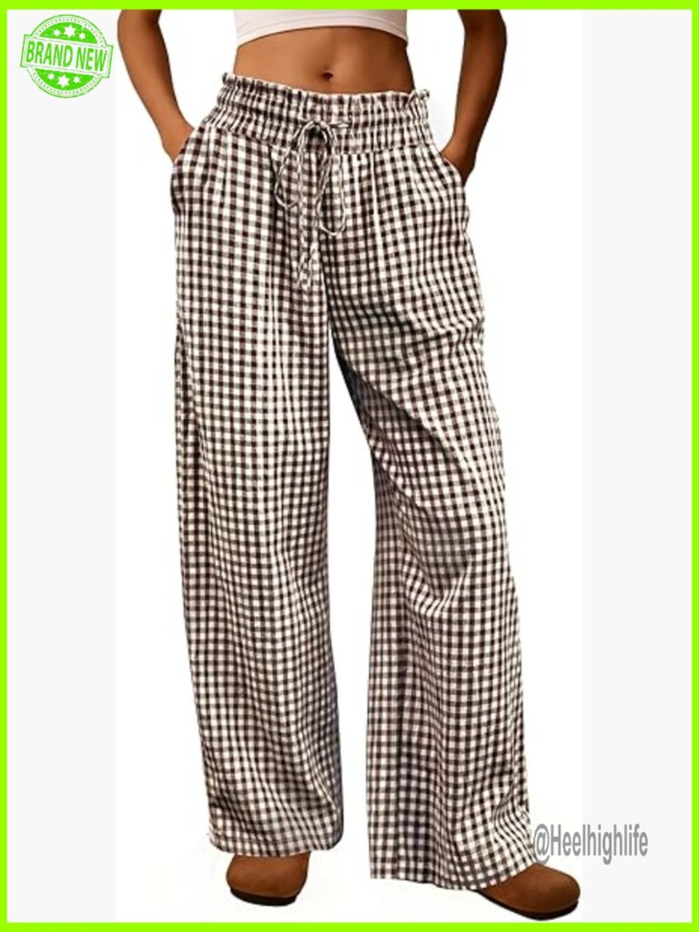 High Waisted Ruffle Wide Leg Lounge Pajama Trousers with Pockets Cotton Striped
